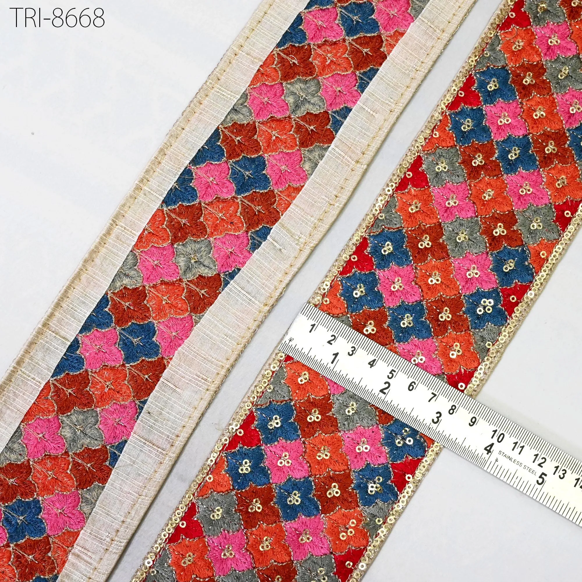 3 Yard Red Magenta Embroidered 8 Cm Ribbons  Indian Sari Border Fabric Trims Crafting Ribbon Table Runners Curtains Decorative Trimmings