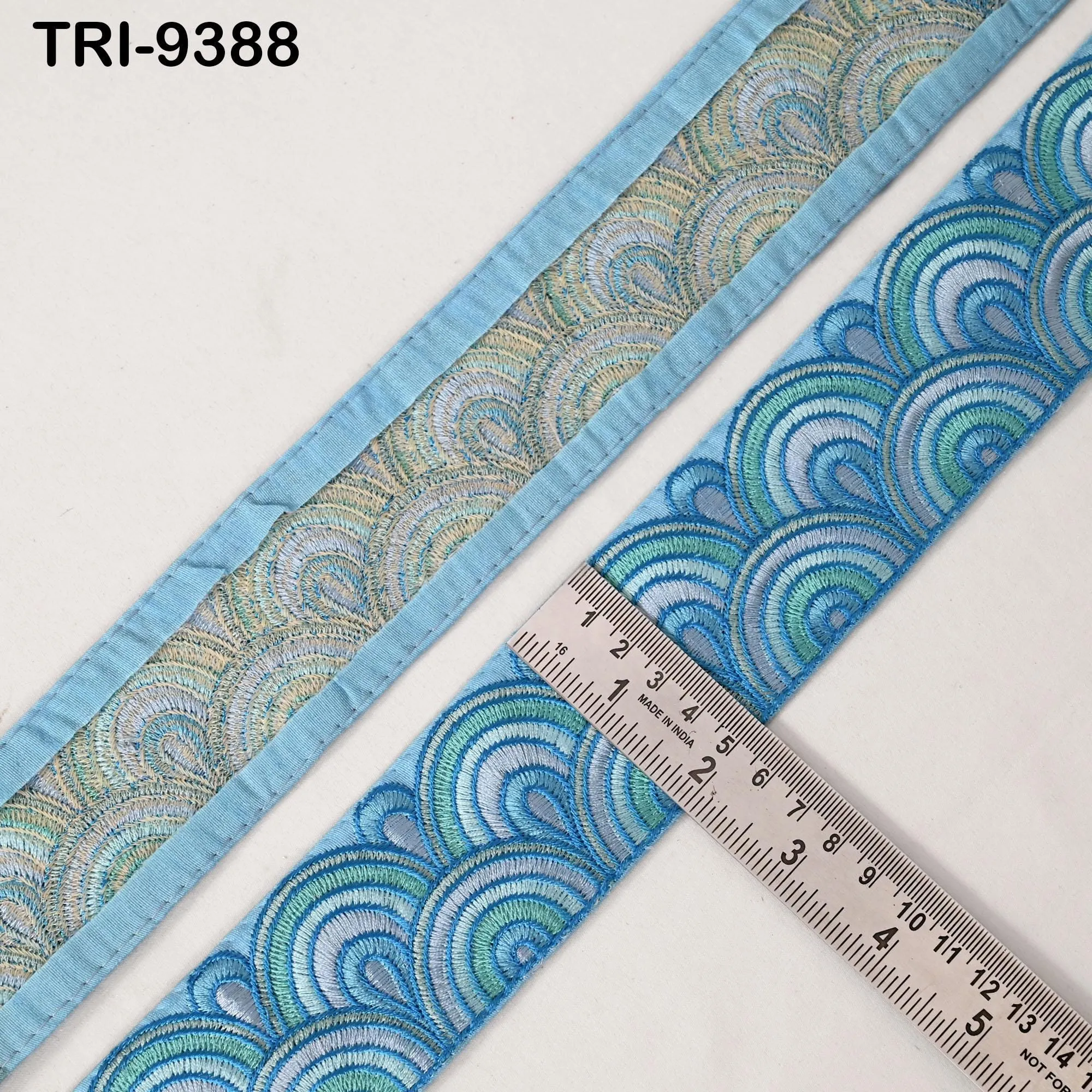 3 Yard Turquoise Embroidery Ribbon Trim Embellish Embroidered Saree Border Costumes Crafting Sewing Beach Bags Tote Pouche Wall Hangings 5cm