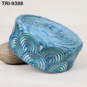 3 Yard Turquoise Embroidery Ribbon Trim Embellish Embroidered Saree Border Costumes Crafting Sewing Beach Bags Tote Pouche Wall Hangings 5cm