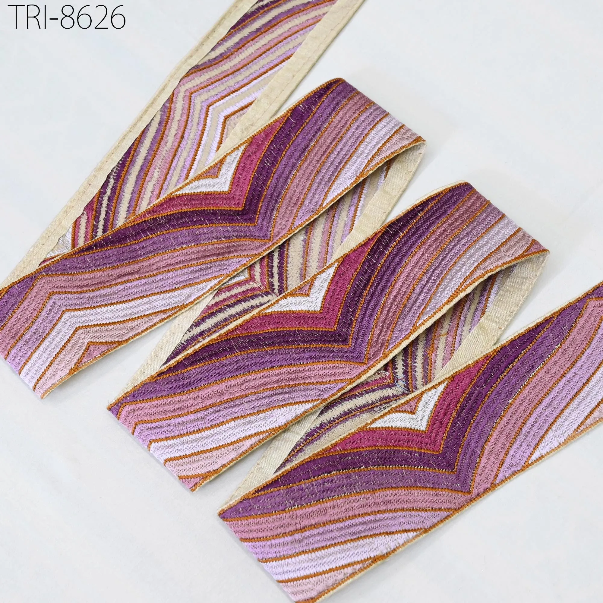 3 Yard Violet Embroidery 55mm Trim Ribbon Indian Sari Border Crafting Embroidered Sewing Accessories Embellishment Dresses making Home Decor