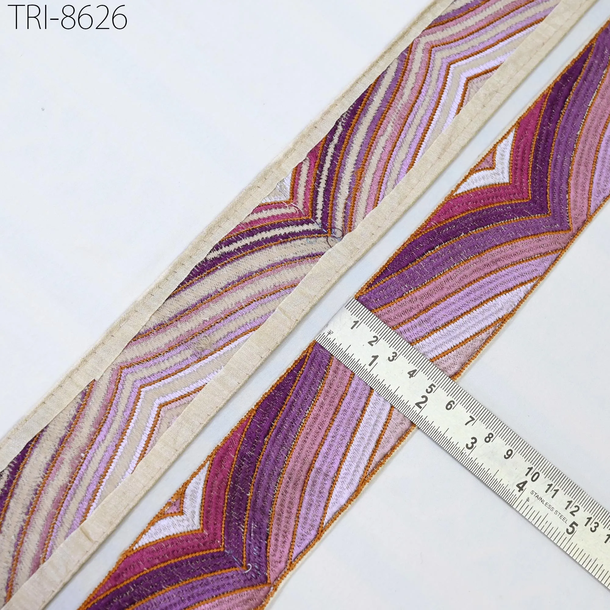 3 Yard Violet Embroidery 55mm Trim Ribbon Indian Sari Border Crafting Embroidered Sewing Accessories Embellishment Dresses making Home Decor