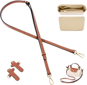 3Sets Mini Bag Strap Kit Compatible with Longchamp, Adjustable Purse Strap with Multi-Pocket Felt Bag Organizer Insert