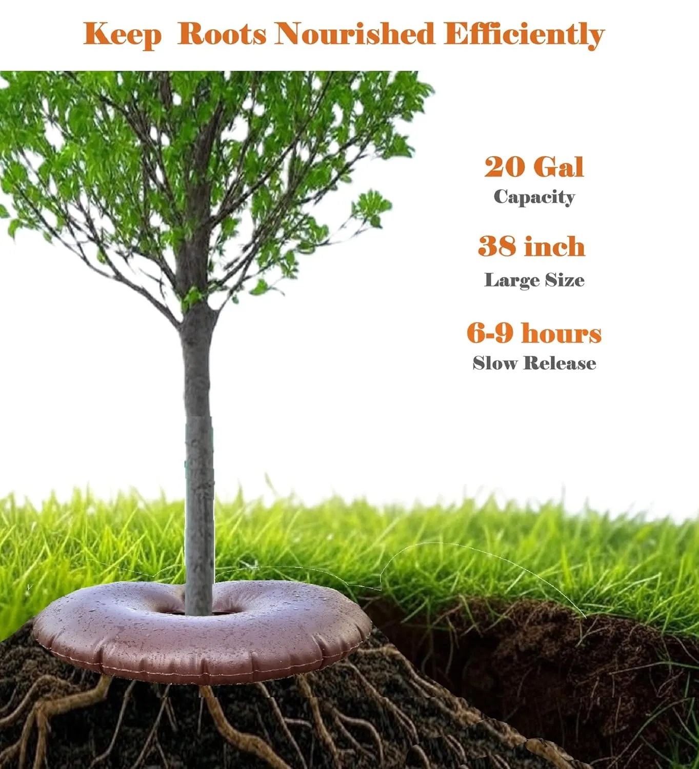 4-Pack Extra Large 20 Gallons PVC Self Watering Tree Rings, Heavy Duty Slow Release Drip Irrigation Bag, Reusable Refillable for Young and Mature Trees