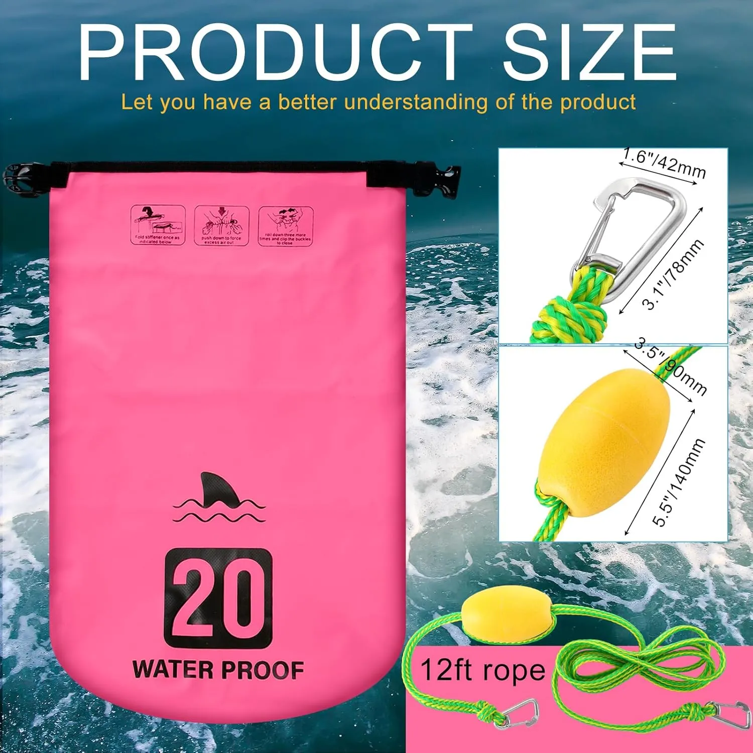 4 Set 2 in 1 Sand Anchor and Buoy Kit Floating Bag Kayak Anchor Waterproof Dry Bag for Lake Beach Boats Watercrafts Hiking Camping Water Sports Surfing Tubing Kayaking(Rose Red)