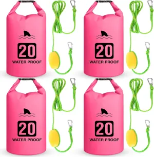 4 Set 2 in 1 Sand Anchor and Buoy Kit Floating Bag Kayak Anchor Waterproof Dry Bag for Lake Beach Boats Watercrafts Hiking Camping Water Sports Surfing Tubing Kayaking(Rose Red)