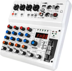 6-Channel Audio Mixer with 99 Sound Effects for PC,Portable Sound Mixing Console with BT USB Recording Input for Live Streaming,Podcasting,DJ Show