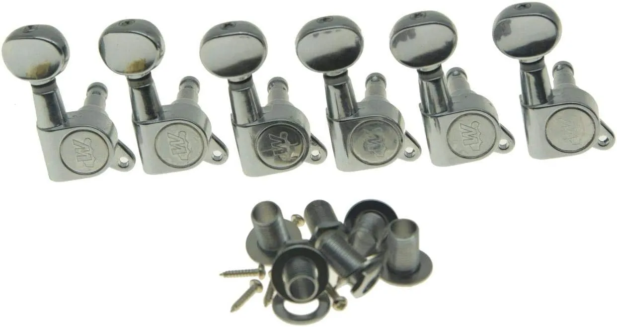 6 Inline Chrome E-Z-LOK Post Guitar Tuners E-Z Post Guitar Tuning Keys Machine Heads with Mini Oval Button Chrome/Black/Gold