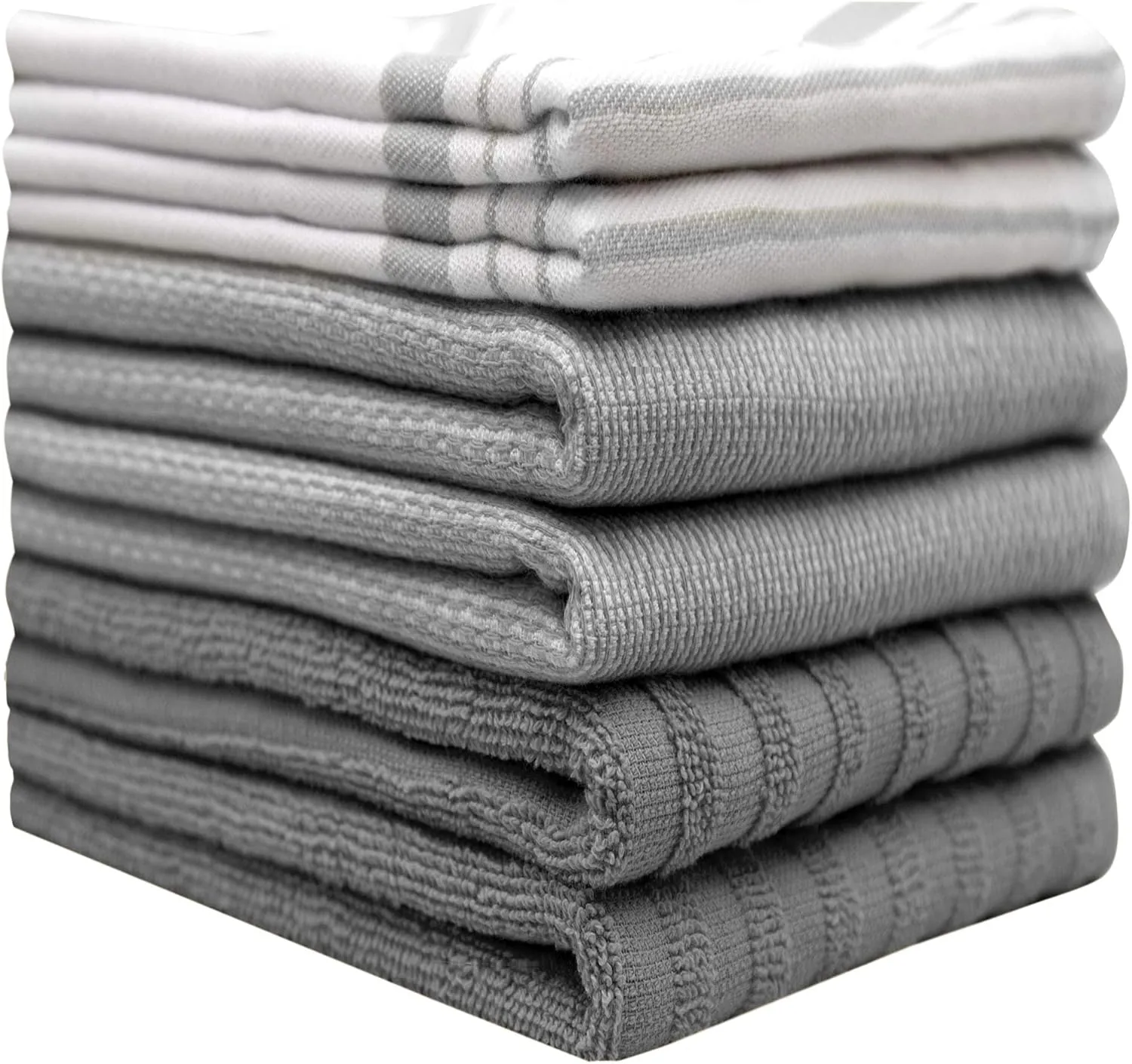 6 Pack 20x28" Absorbent Cotton Kitchen Towels with Hanging Loop - Grey Striped
