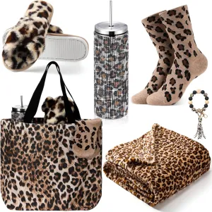 6 Pcs Nurse Leopard Gifts Set for Women Includes Cheetah Tumbler Blanket Socks Slippers Tote Bag Keychain Bracelet Wristlet Leopard Themed Gifts for Mother's Day Graduation Birthday