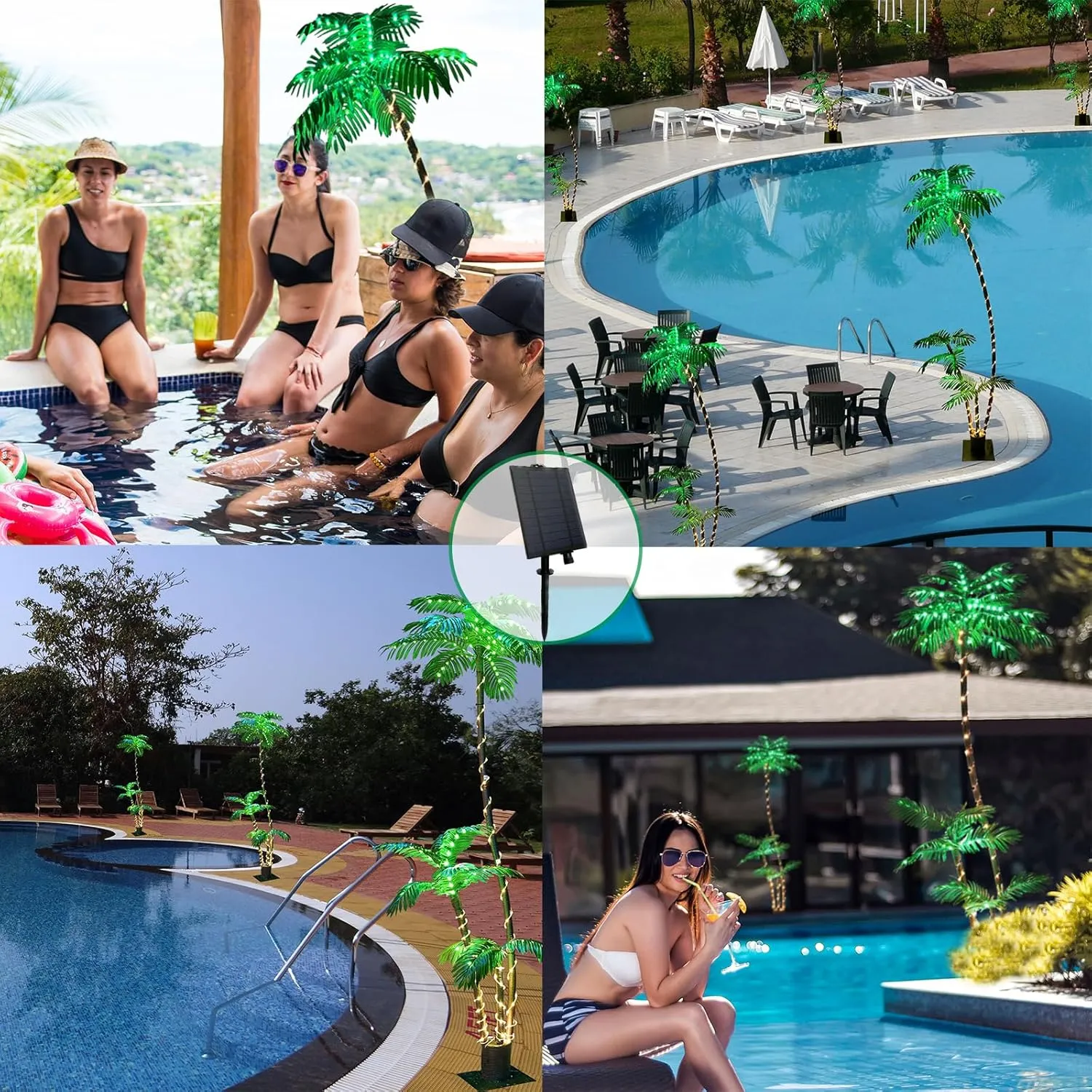 6FT Solar Lighted Palm Trees for Outside Patio Light Up 260 LED Artificial Fake Tree Lights for Pool Bar Tropical Party Deck Outdoor Decorations