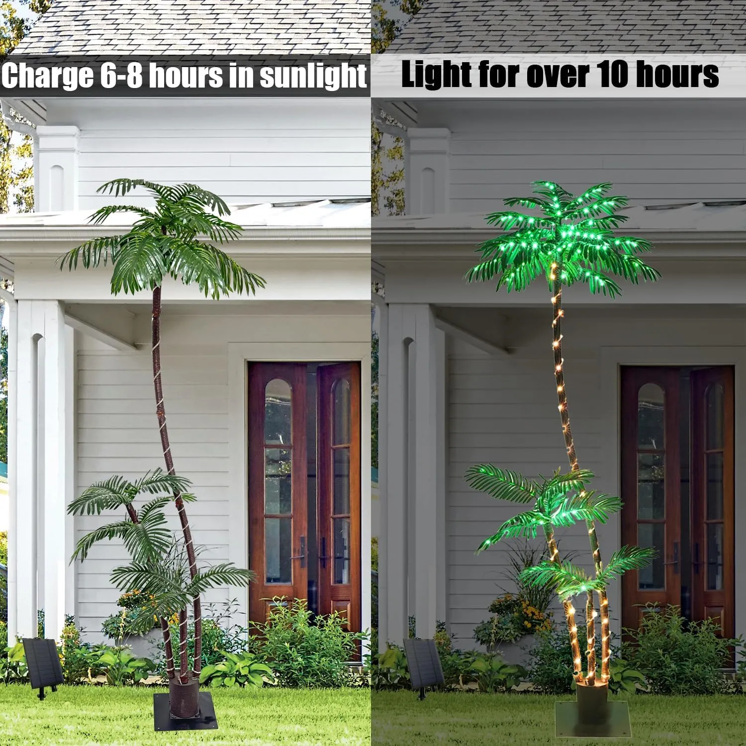 6FT Solar Lighted Palm Trees for Outside Patio Light Up 260 LED Artificial Fake Tree Lights for Pool Bar Tropical Party Deck Outdoor Decorations