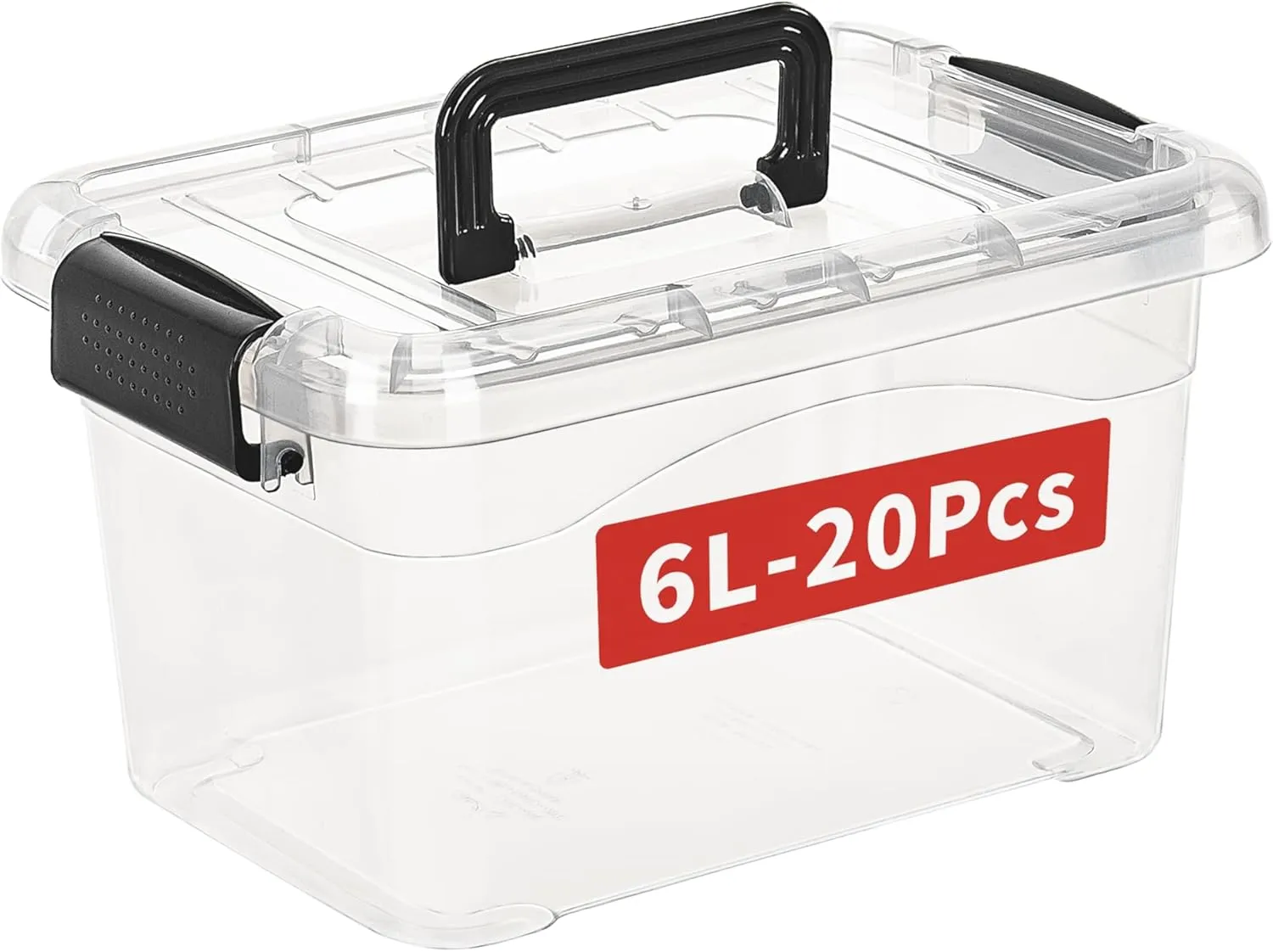6L*20 Plactic Storage Bins, Stack Tote Storage Box with Handle, Clear, 6L-20 Pack