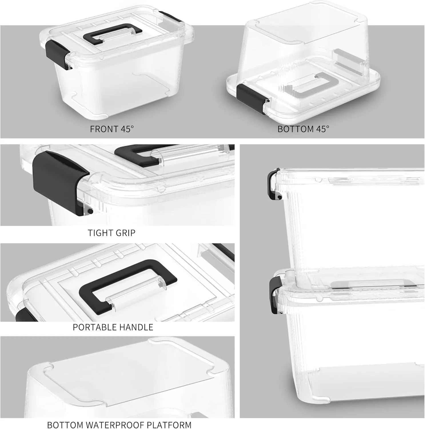6L*20 Plactic Storage Bins, Stack Tote Storage Box with Handle, Clear, 6L-20 Pack