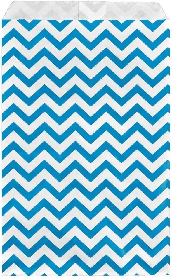 888 Display - 200 pcs of 8 1/2" x 11" Blue Chevron Paper Gift Bags Shopping Sales Flat Bags