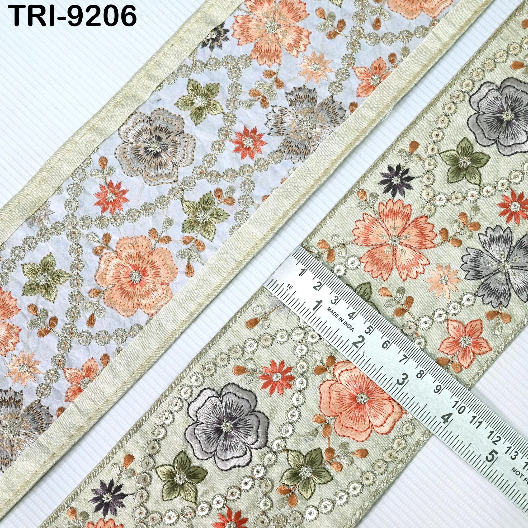 9 Yard Beige Embroidered Fabric Trim 10cm Saree Border DIY Crafting Sari Ribbon Sewing Bags Home Décor Embellishment Bridal Dress Trimmings