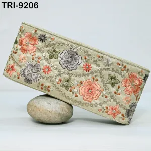 9 Yard Beige Embroidered Fabric Trim 10cm Saree Border DIY Crafting Sari Ribbon Sewing Bags Home Décor Embellishment Bridal Dress Trimmings