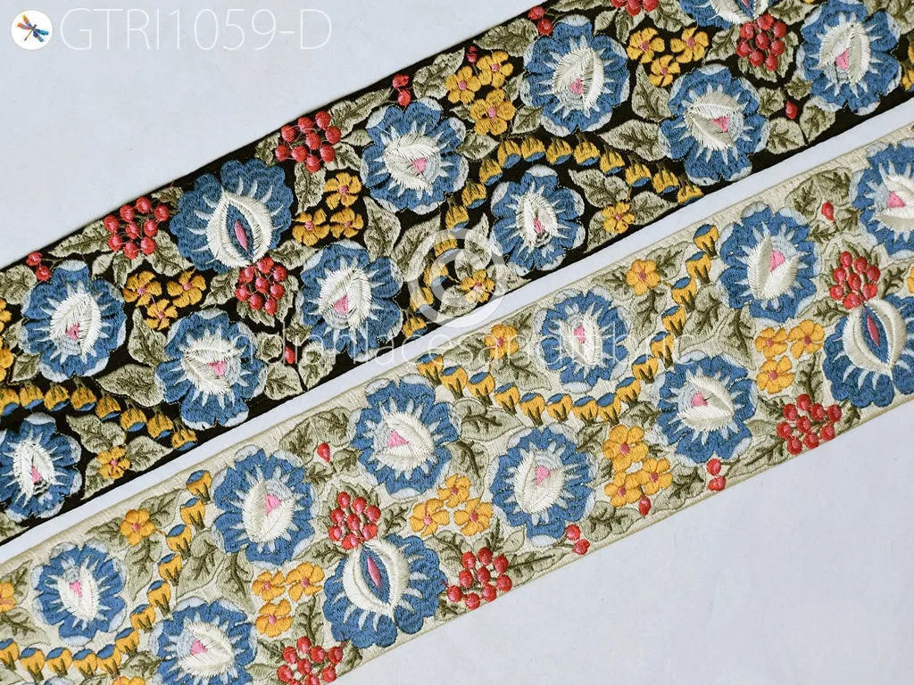 9 Yard Blue 10CM Indian Embellish Embroidered Trim Cushion Covers Embroidery Saree Ribbon Sewing Crafting Border Wedding Trimmings Curtains