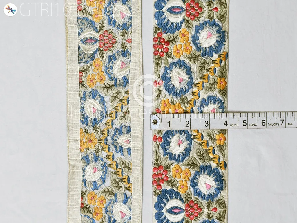9 Yard Blue 10CM Indian Embellish Embroidered Trim Cushion Covers Embroidery Saree Ribbon Sewing Crafting Border Wedding Trimmings Curtains