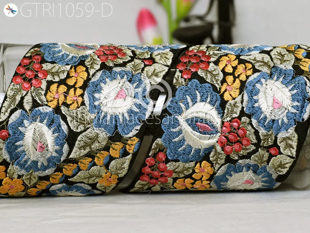 9 Yard Blue 10CM Indian Embellish Embroidered Trim Cushion Covers Embroidery Saree Ribbon Sewing Crafting Border Wedding Trimmings Curtains
