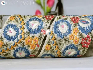 9 Yard Blue 10CM Indian Embellish Embroidered Trim Cushion Covers Embroidery Saree Ribbon Sewing Crafting Border Wedding Trimmings Curtains