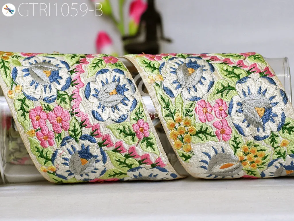 9 Yard Blue Indian Embellishment Embroidered 10cm Trim Cushion Covers Embroidery Saree Ribbon Sewing Border Wedding Trimmings Curtains