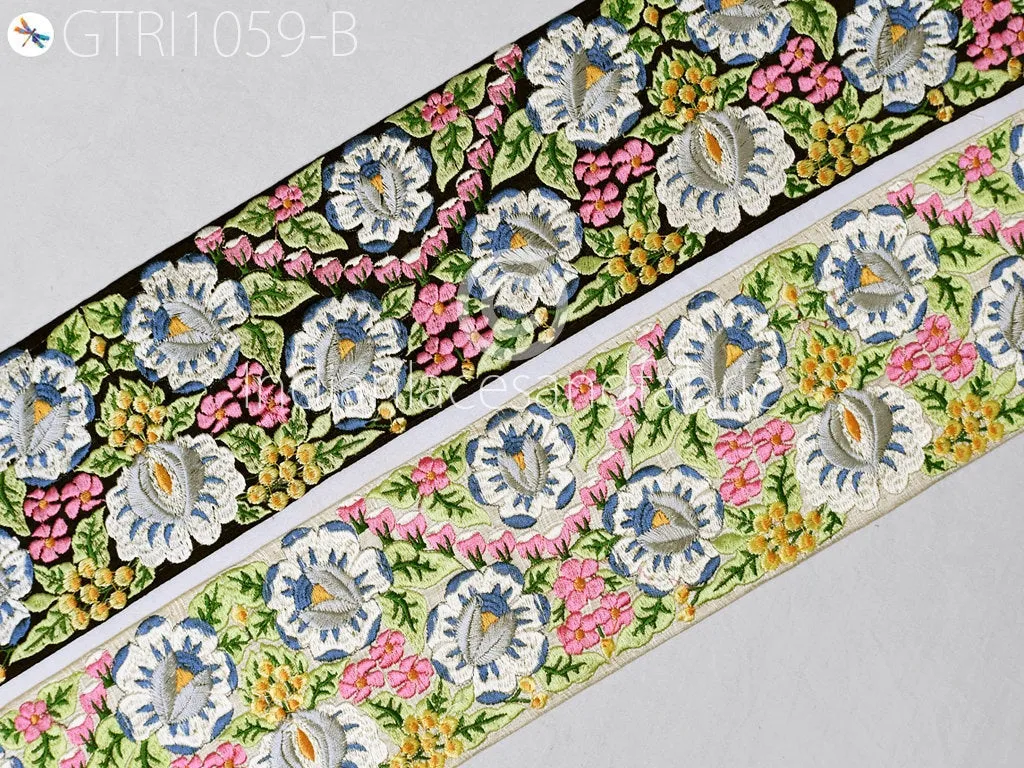 9 Yard Blue Indian Embellishment Embroidered 10cm Trim Cushion Covers Embroidery Saree Ribbon Sewing Border Wedding Trimmings Curtains