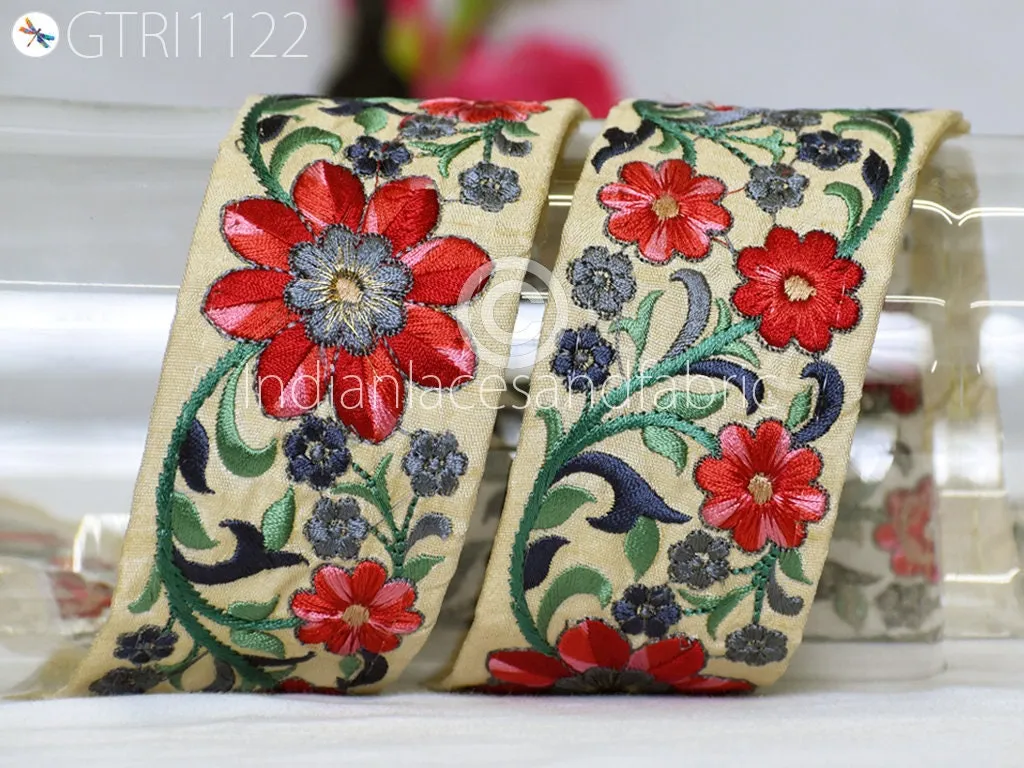 9 Yard Embroidered 5cm Ribbon Fabric Trim Decorative Embroidery Embellishments DIY Crafting Sewing Saree Indian Sari Border Home Decor Tape