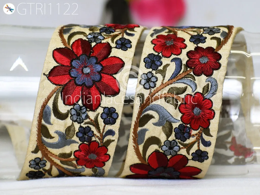 9 Yard Embroidered 5cm Ribbon Fabric Trim Decorative Embroidery Embellishments DIY Crafting Sewing Saree Indian Sari Border Home Decor Tape