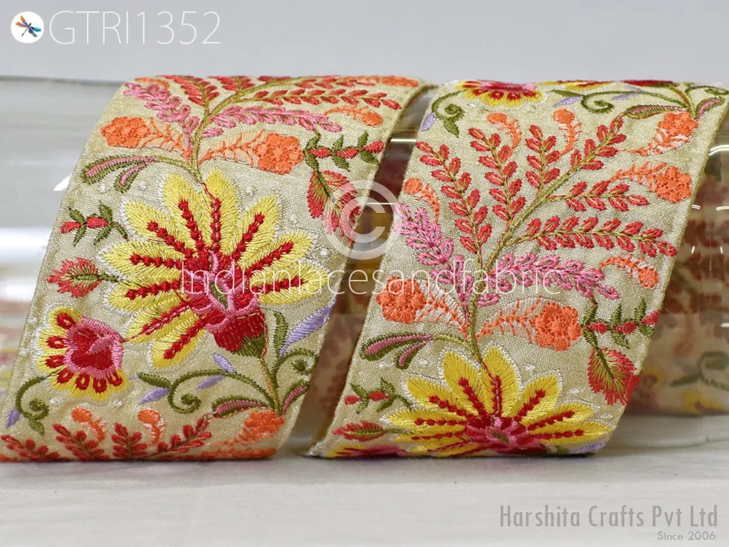 9 Yard Embroidered 7cm Trim Indian Embellishment Embroidery Saree Ribbon Sewing DIY Crafting Cushion Covers Border Wedding Trimmings Curtain
