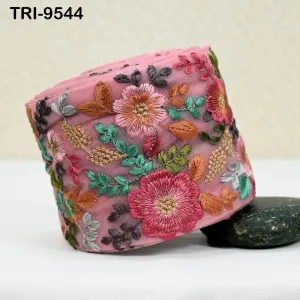 9 Yard Indian Pink Embroidery Ribbon Embroidered Trims Saree Sewing Embellishment Costumes Accessories Crafting Borders Trimmings 10cm