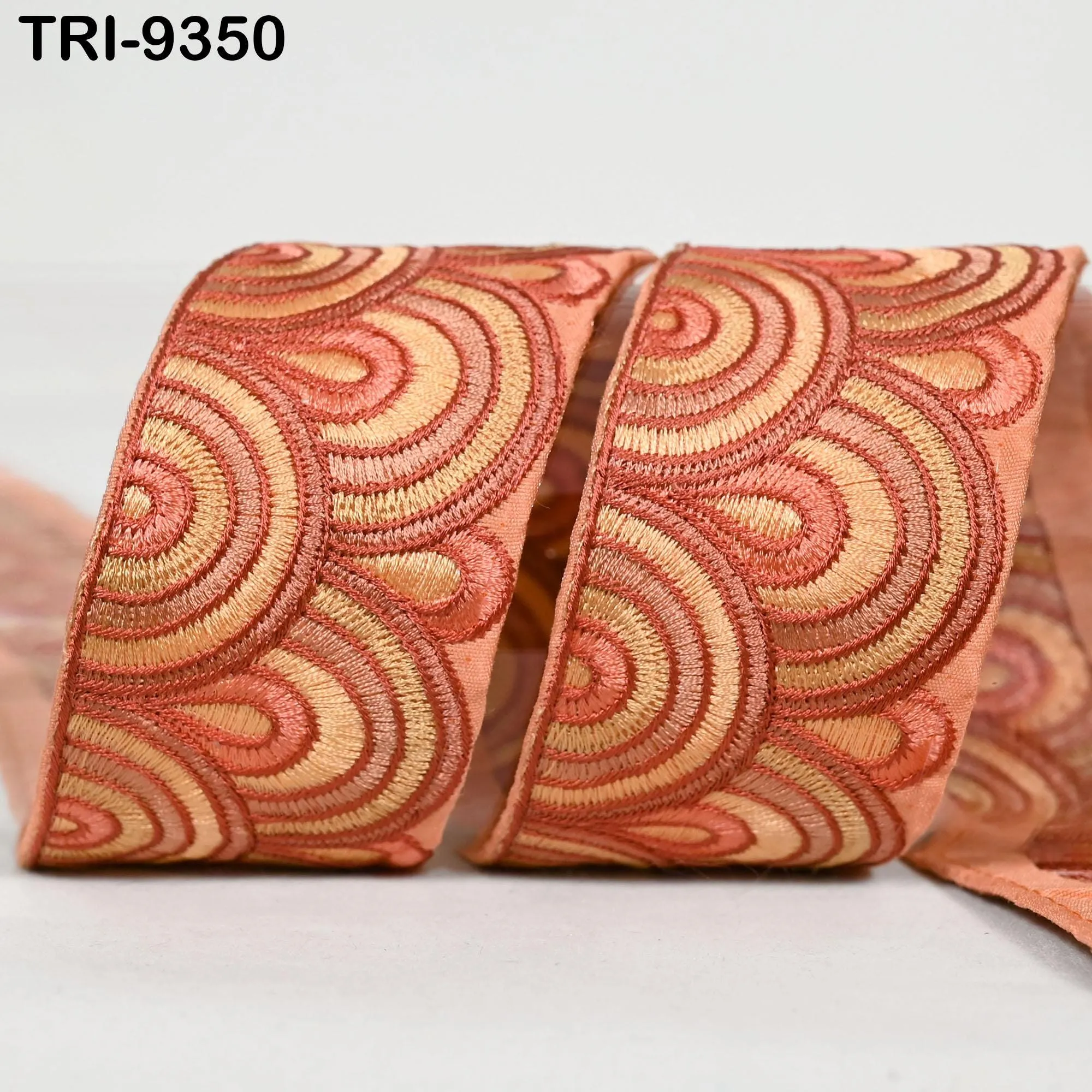 9 Yard Orange 5cm Embroidery Trim Ribbon Border Embroidered Fabric Gift Wrapping Saree Crafting Shoe making Lampshades Belts Embellishment