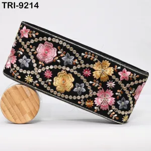 9 Yard Pink Embroidered Fabric Trim 10cm Saree Border DIY Crafting Sari Ribbon Sewing Bags Home Décor Embellishment Bridal Dress Trimmings