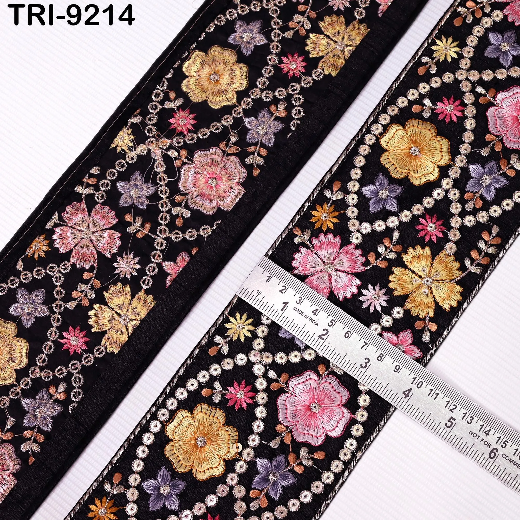 9 Yard Pink Embroidered Fabric Trim 10cm Saree Border DIY Crafting Sari Ribbon Sewing Bags Home Décor Embellishment Bridal Dress Trimmings