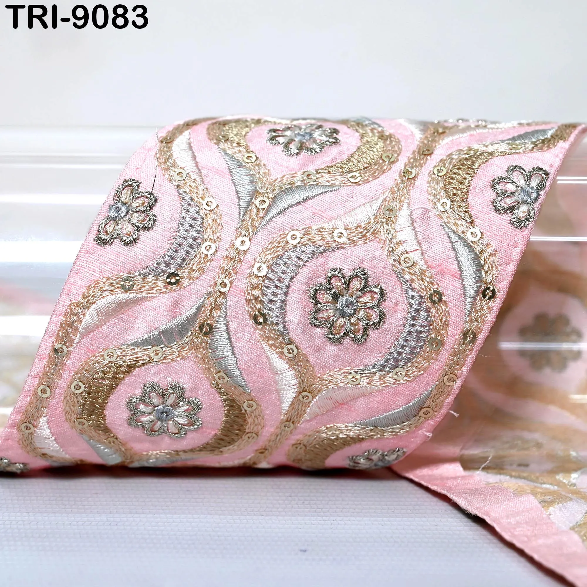 9 Yard Pink Embroidery 9cm Trim Indian Embroidered Ribbon Laces Fabric Sari Border Crafting Saree Sewing Embellishment Costumes Trimmings
