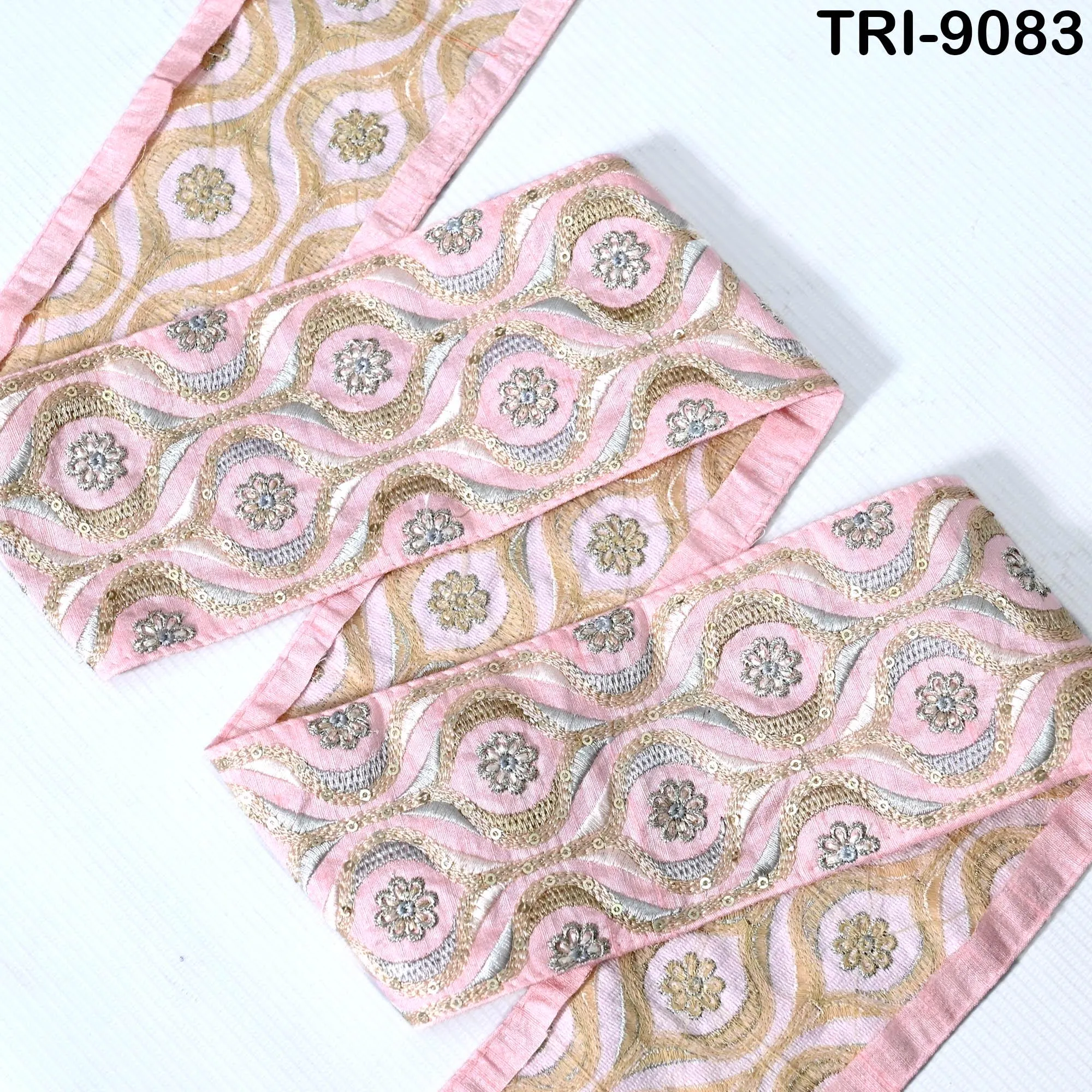 9 Yard Pink Embroidery 9cm Trim Indian Embroidered Ribbon Laces Fabric Sari Border Crafting Saree Sewing Embellishment Costumes Trimmings