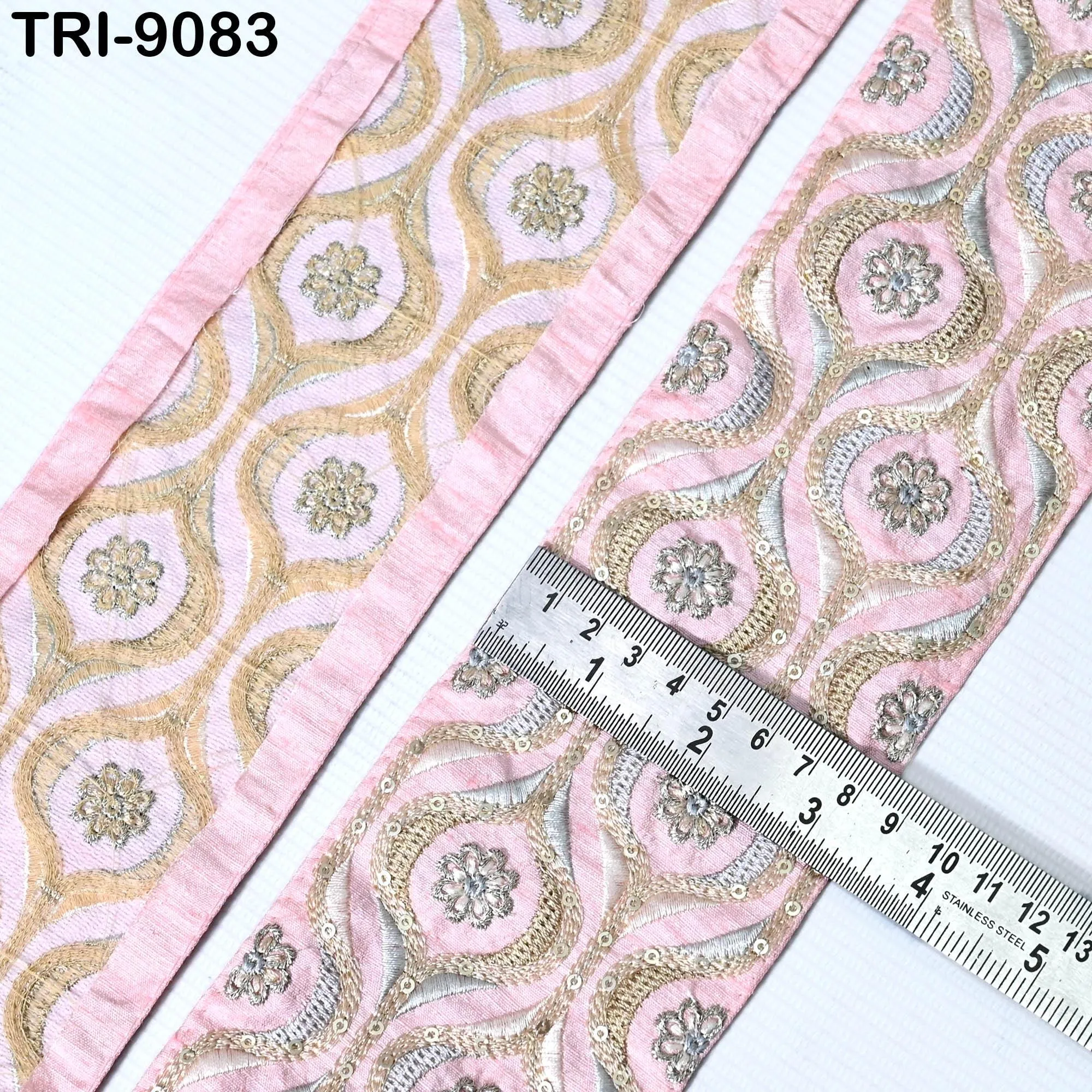 9 Yard Pink Embroidery 9cm Trim Indian Embroidered Ribbon Laces Fabric Sari Border Crafting Saree Sewing Embellishment Costumes Trimmings