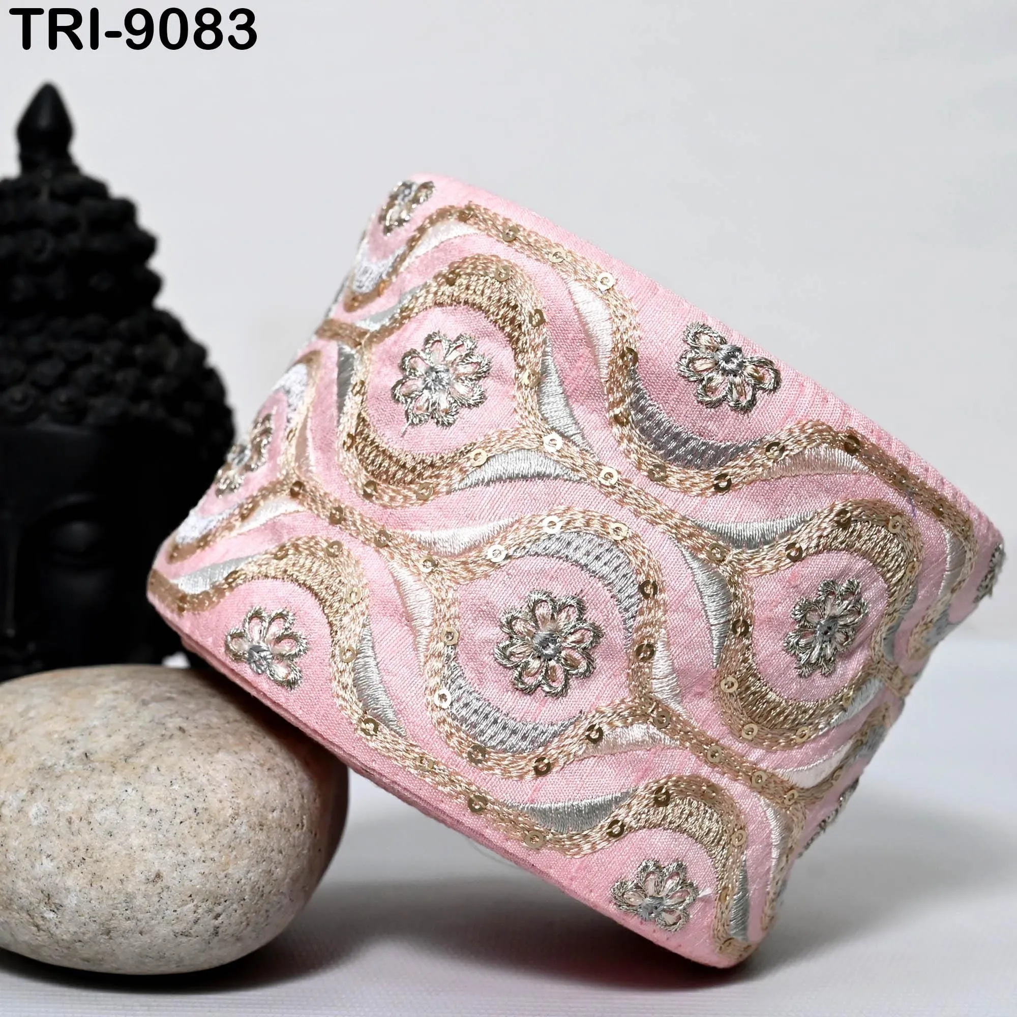 9 Yard Pink Embroidery 9cm Trim Indian Embroidered Ribbon Laces Fabric Sari Border Crafting Saree Sewing Embellishment Costumes Trimmings