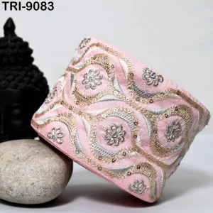 9 Yard Pink Embroidery 9cm Trim Indian Embroidered Ribbon Laces Fabric Sari Border Crafting Saree Sewing Embellishment Costumes Trimmings
