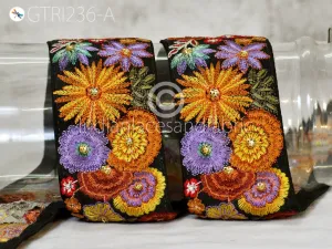 9 Yard Yellow 65mm Embroidered Sari Ribbon Fabric Trims Saree Border DIY Crafting Sewing Beach Bags Home Décor Embellishment Trimmings