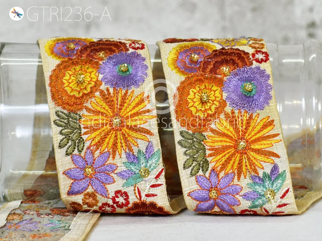 9 Yard Yellow 65mm Embroidered Sari Ribbon Fabric Trims Saree Border DIY Crafting Sewing Beach Bags Home Décor Embellishment Trimmings