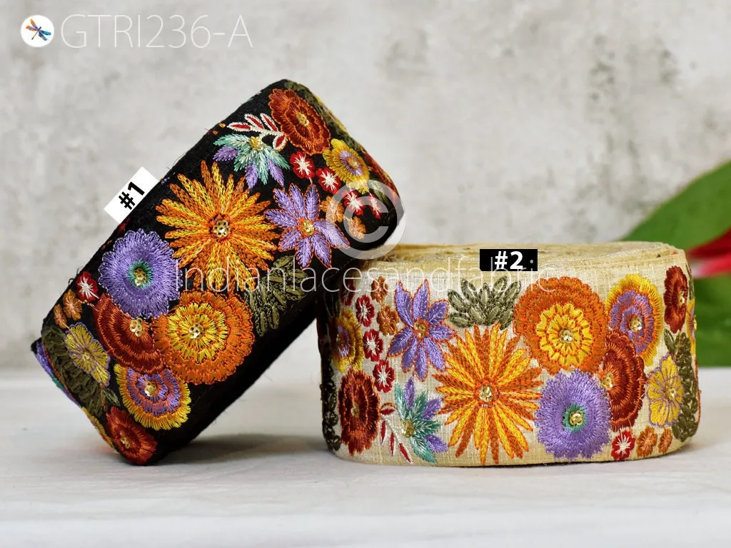 9 Yard Yellow 65mm Embroidered Sari Ribbon Fabric Trims Saree Border DIY Crafting Sewing Beach Bags Home Décor Embellishment Trimmings