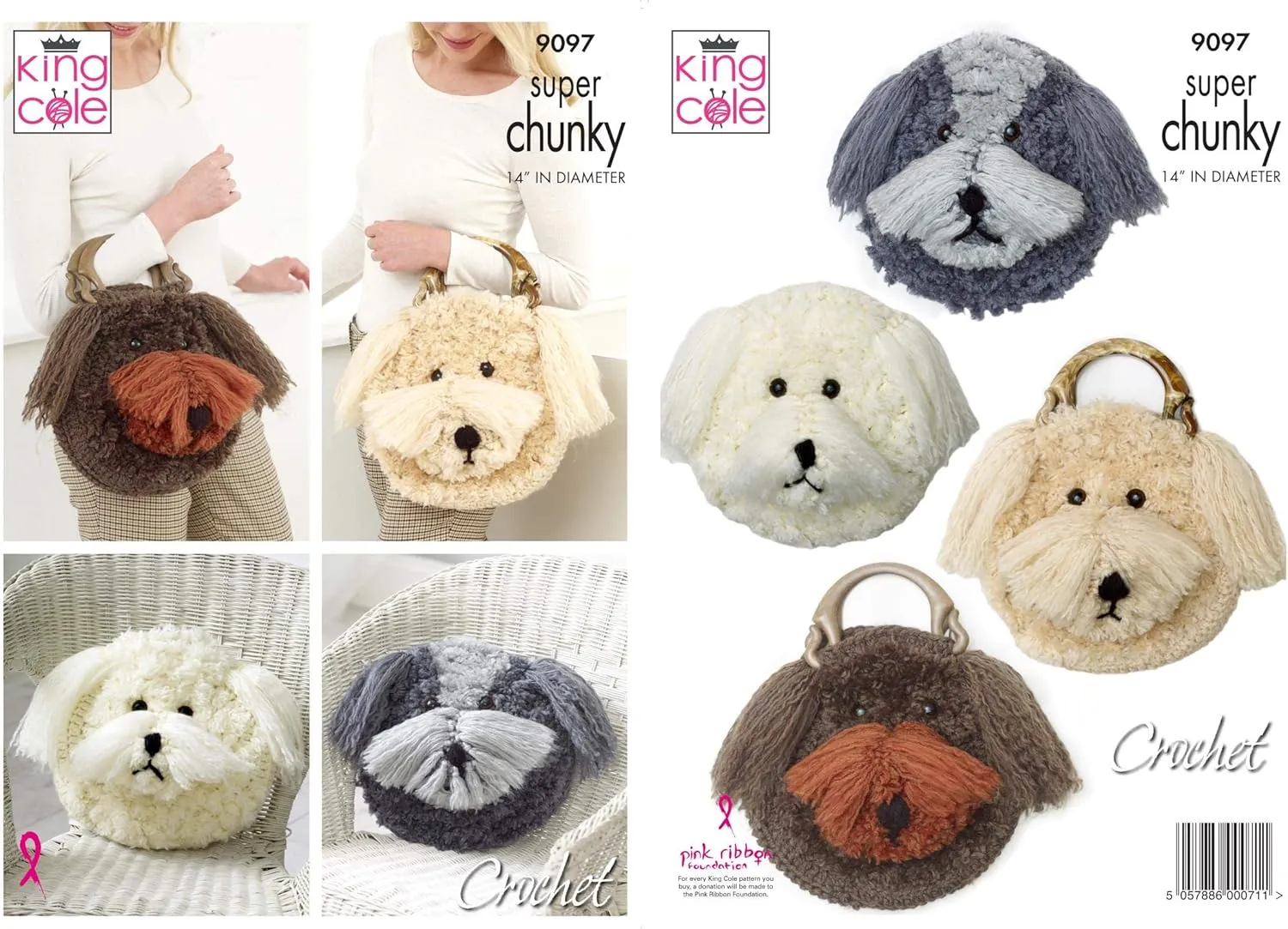 9097 Crochet Pattern Cockerpoo Dog Handbag and Pyjama Case in Big Value Super Chunky
