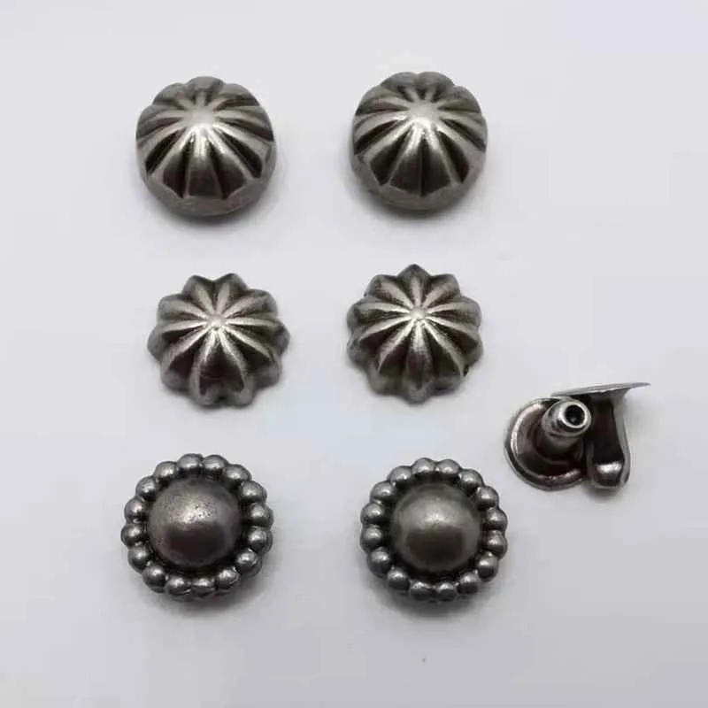 9MM Vintage Pumpkin Studs Antique Silver Rivets for Bags Shoes 30 Pack