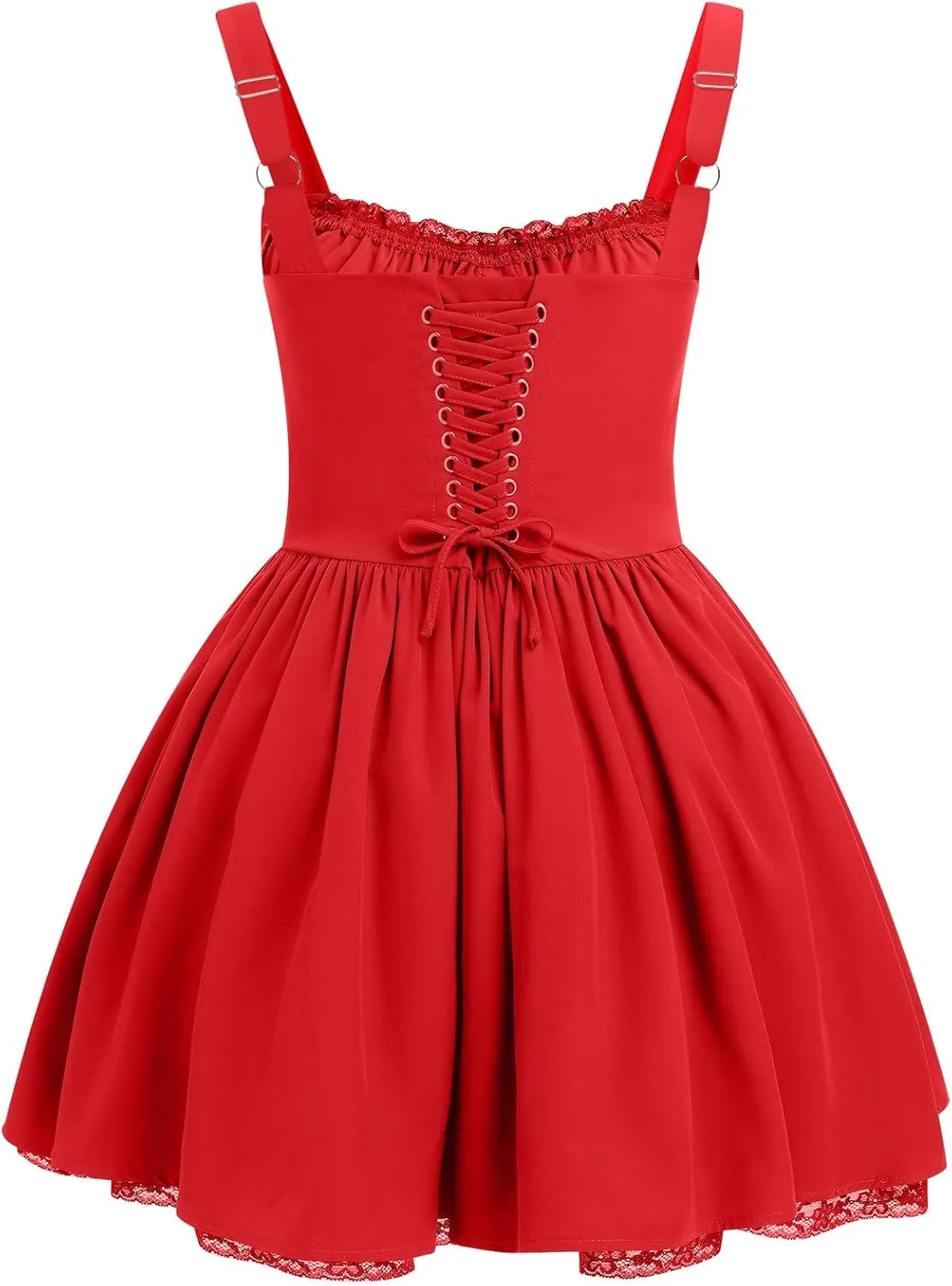 ABAFIP Women's Corset Mini Dress Spaghetti Straps Backless Lace up Low Cut Ruffle Short Dress Sundress