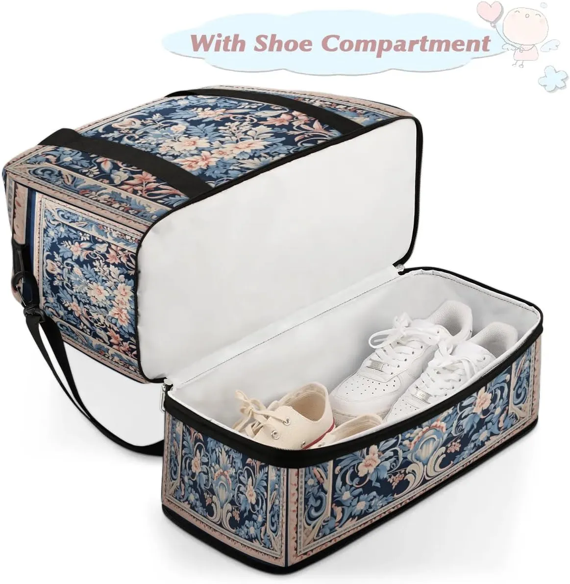 Abstract Boho Retro Print Travel Duffle Bag, Collapsible Travel Bag Sports Gym Bag With Shoes Compartment Weekender Bag Overnight Bag For Women Men