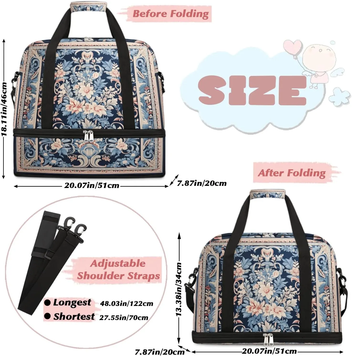 Abstract Boho Retro Print Travel Duffle Bag, Collapsible Travel Bag Sports Gym Bag With Shoes Compartment Weekender Bag Overnight Bag For Women Men
