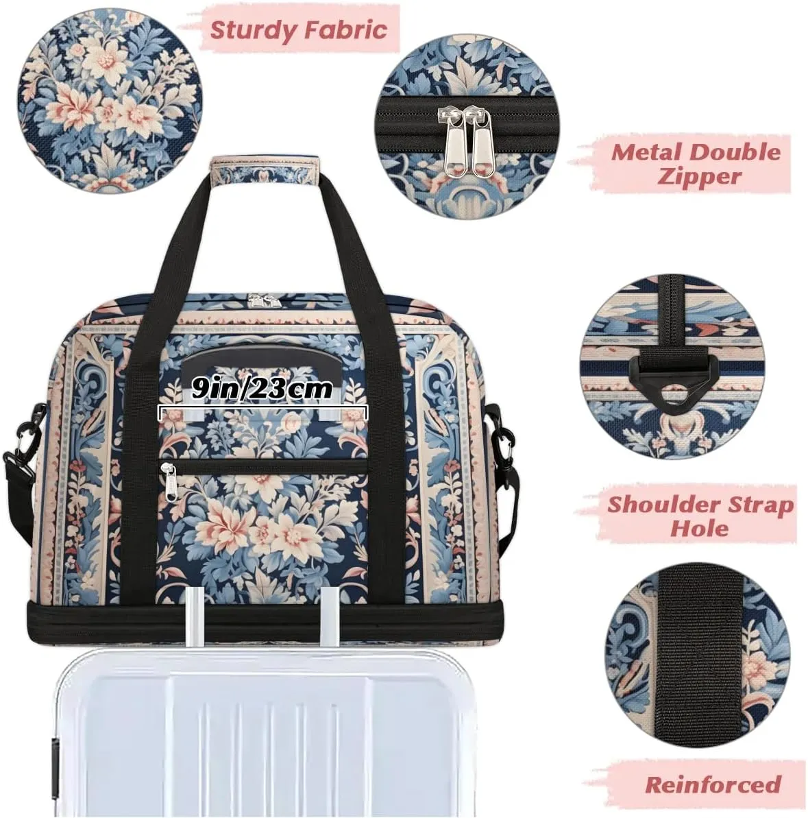 Abstract Boho Retro Print Travel Duffle Bag, Collapsible Travel Bag Sports Gym Bag With Shoes Compartment Weekender Bag Overnight Bag For Women Men