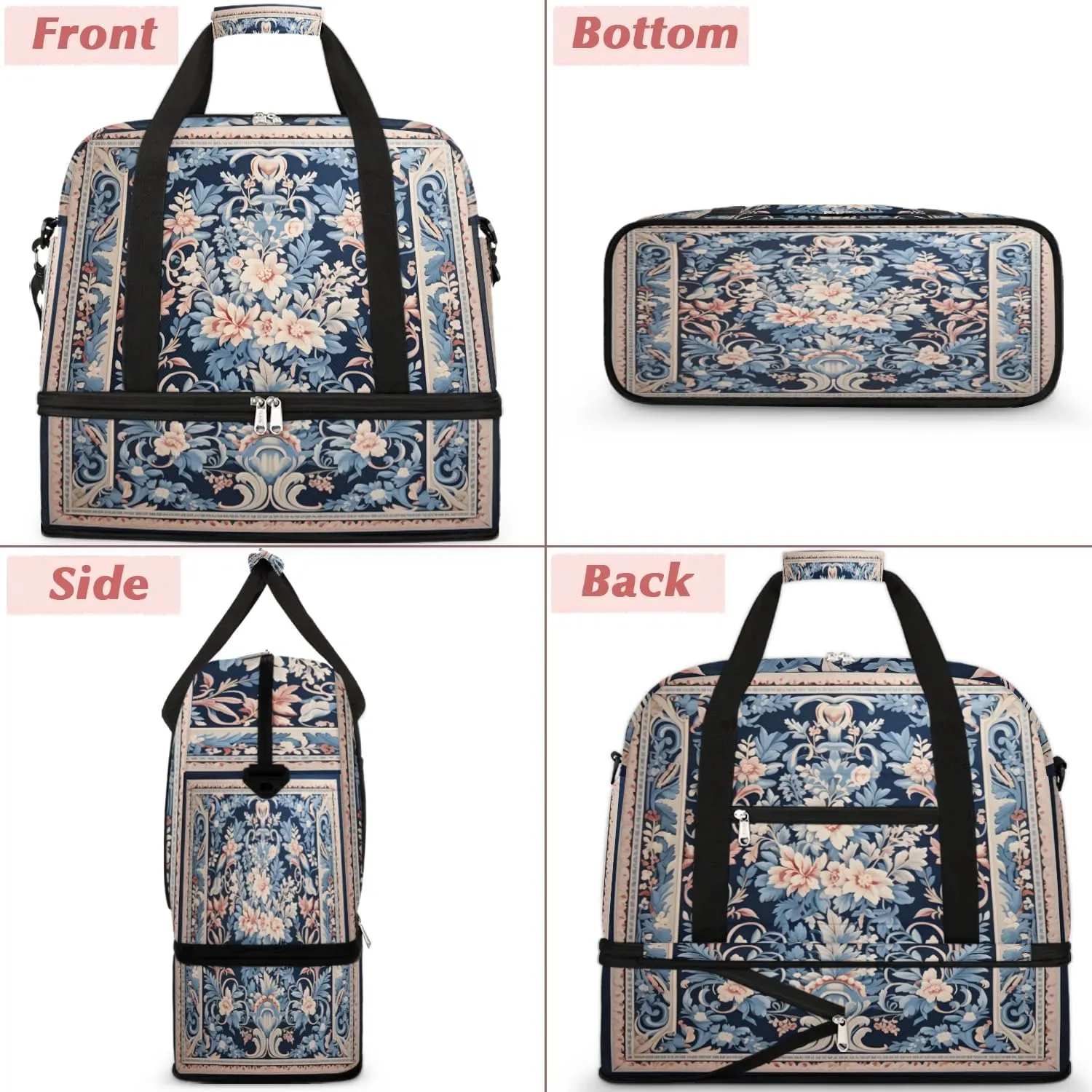 Abstract Boho Retro Print Travel Duffle Bag, Collapsible Travel Bag Sports Gym Bag With Shoes Compartment Weekender Bag Overnight Bag For Women Men
