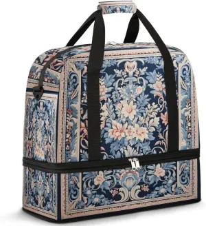 Abstract Boho Retro Print Travel Duffle Bag, Collapsible Travel Bag Sports Gym Bag With Shoes Compartment Weekender Bag Overnight Bag For Women Men