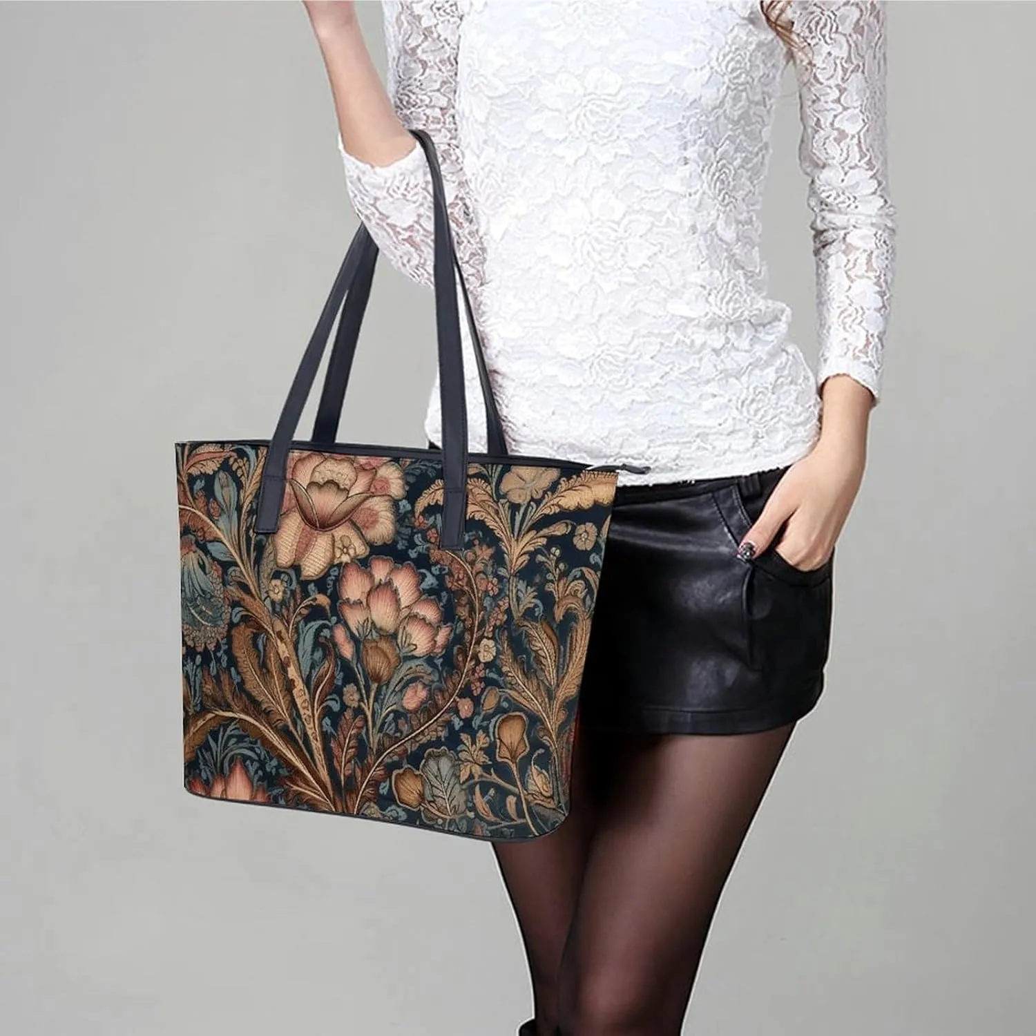 Abstract Floral Pattern Bag Purse Handbag for Women Top Handle Satchel Shoulder with Zipper Tote Bags Large